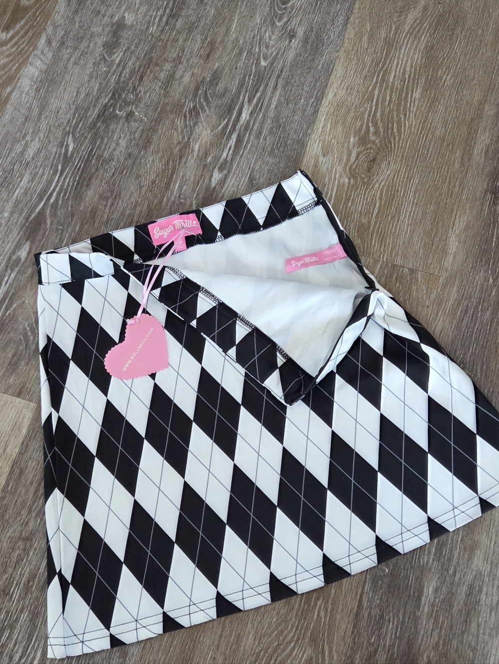 Sugar Thrillz Dolls Kill Jeepin Around Black White Argyle Mini Skirt NWT Plaid - Picture 9 of 10